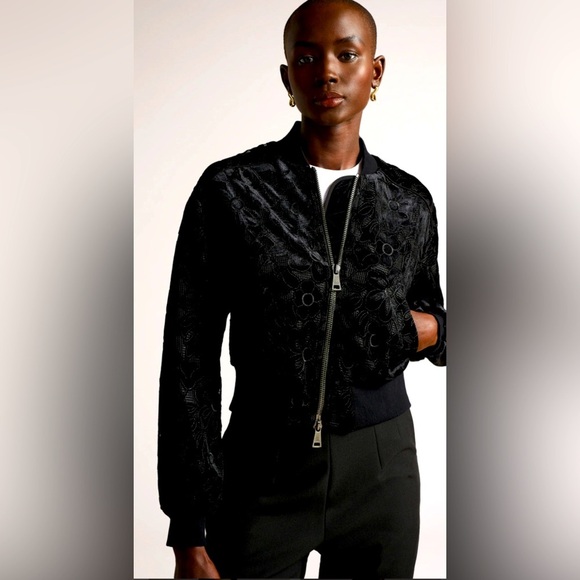 TED BAKER Sz 3 (US L equivalent) Zariya Floral Texture Bomber Lined Jacket - Picture 1 of 11